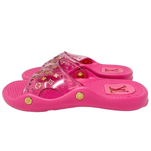LOUIS VUITTON Vintage LV Monogram Slide Sandals #37 US 7 Pink Rubber [103822] - Picture 4 of 10